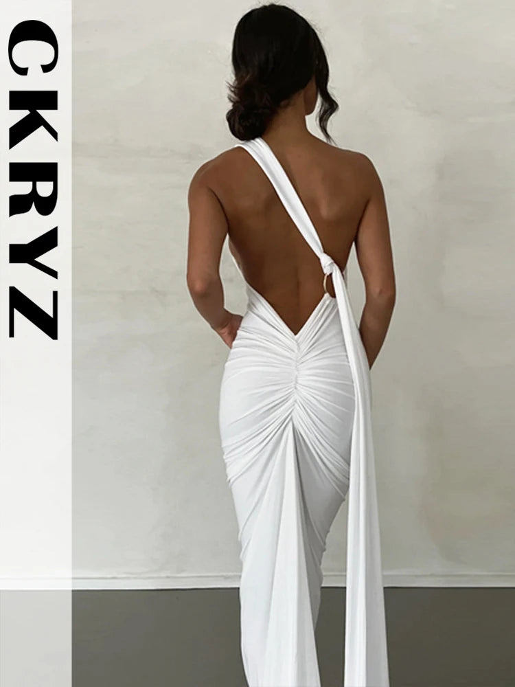 Ladies Night Club Wear Neon Y2K Summer Outfits Women Sleeveless Backless Halter Ruched Bodycon Evening Maxi Dress Birthday Party