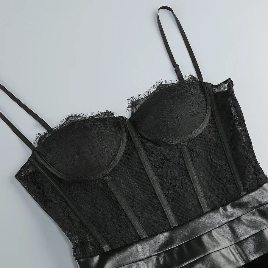 Black Color Women Sleeveless Sexy Strap Lace Bodycon Long Dress Valentine's Day Celebrate Birthday Vacation Outfit Vestido