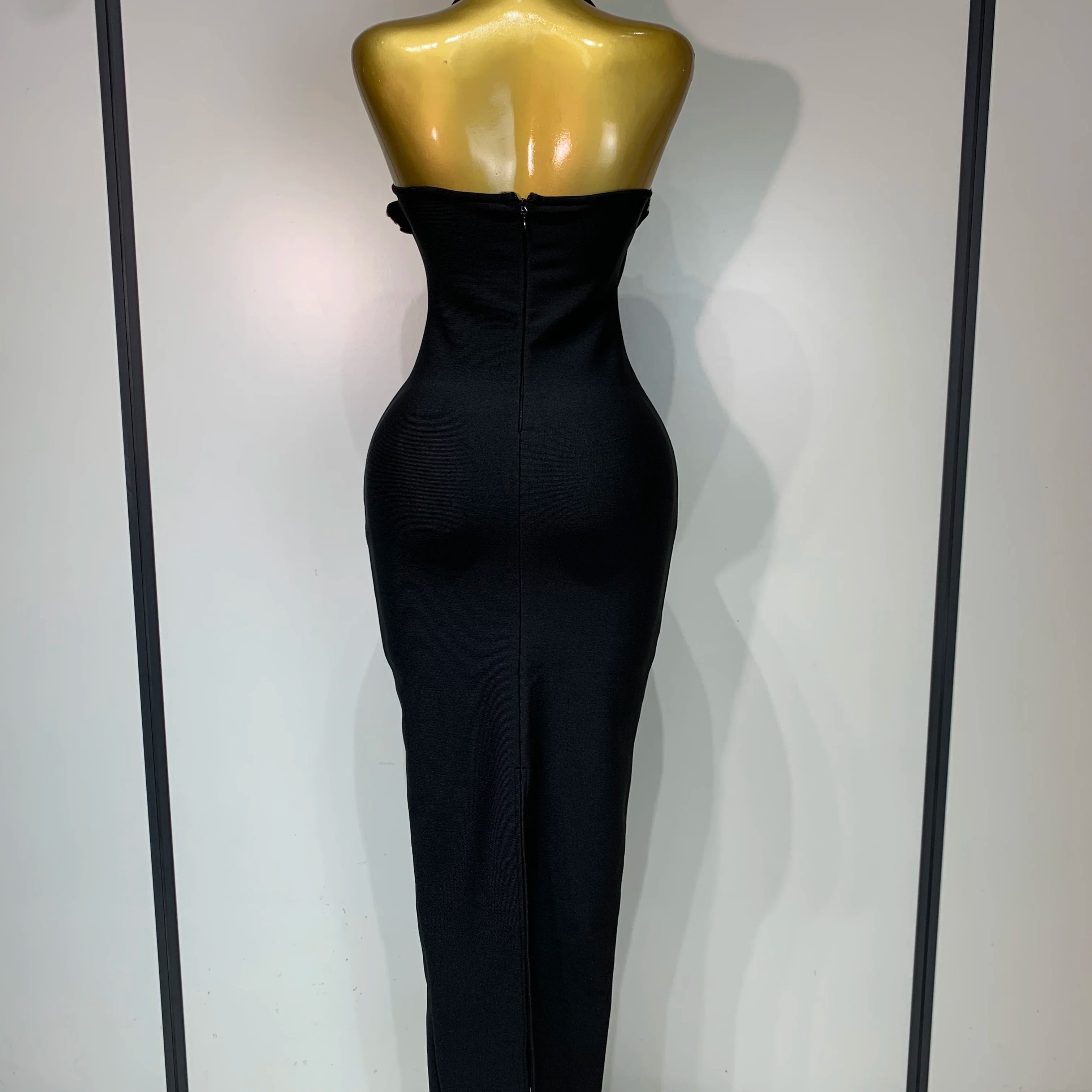 Women Sexy Sleeveless Halter Backless Shiny Diamond Flower Bodycon Bandage Dress Celebirty Elegant Evening Party Birthday Dress