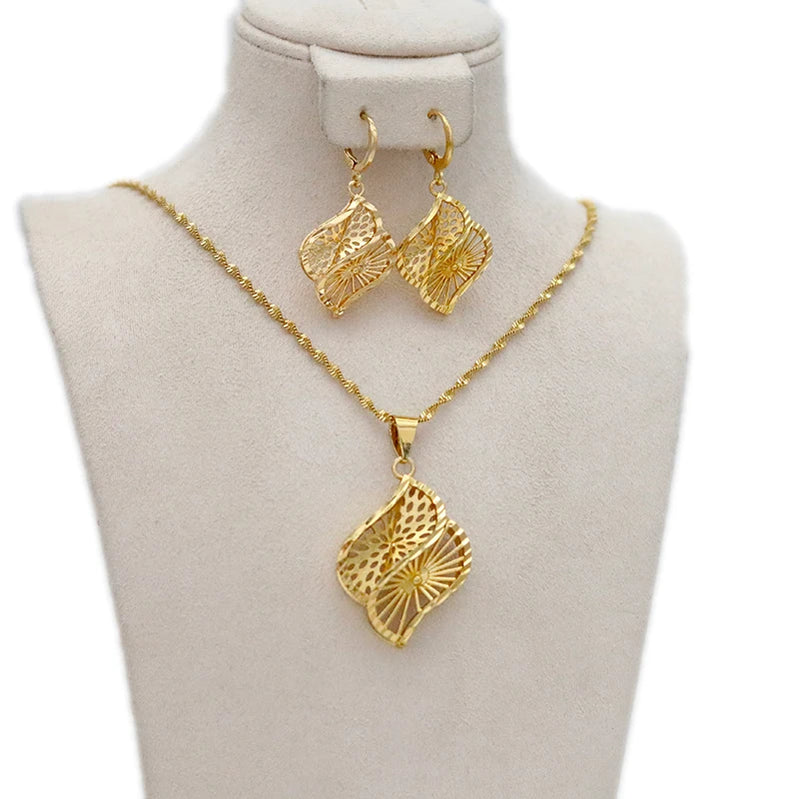 Dubai Jewelry Sets for Women 24k Gold Color Love Ethiopian African Heart Necklace Earrings Sets Arab Bridal Dowry Jewelry Ethiopia Jewelry 1