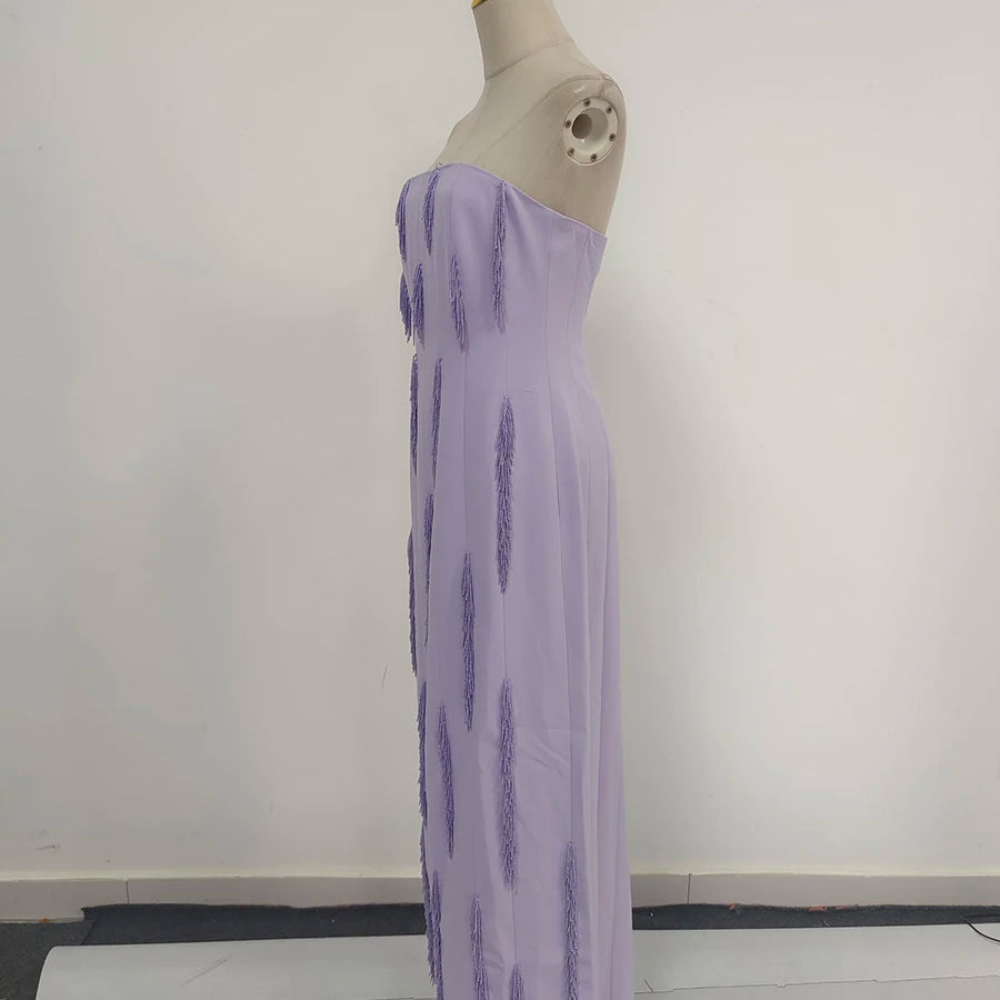 TWOTWINSTYLE Purple Slimming Spliced Bead Elegant Dresses for Women Strapless Sleeveless Temperament Dress Female Clothing New