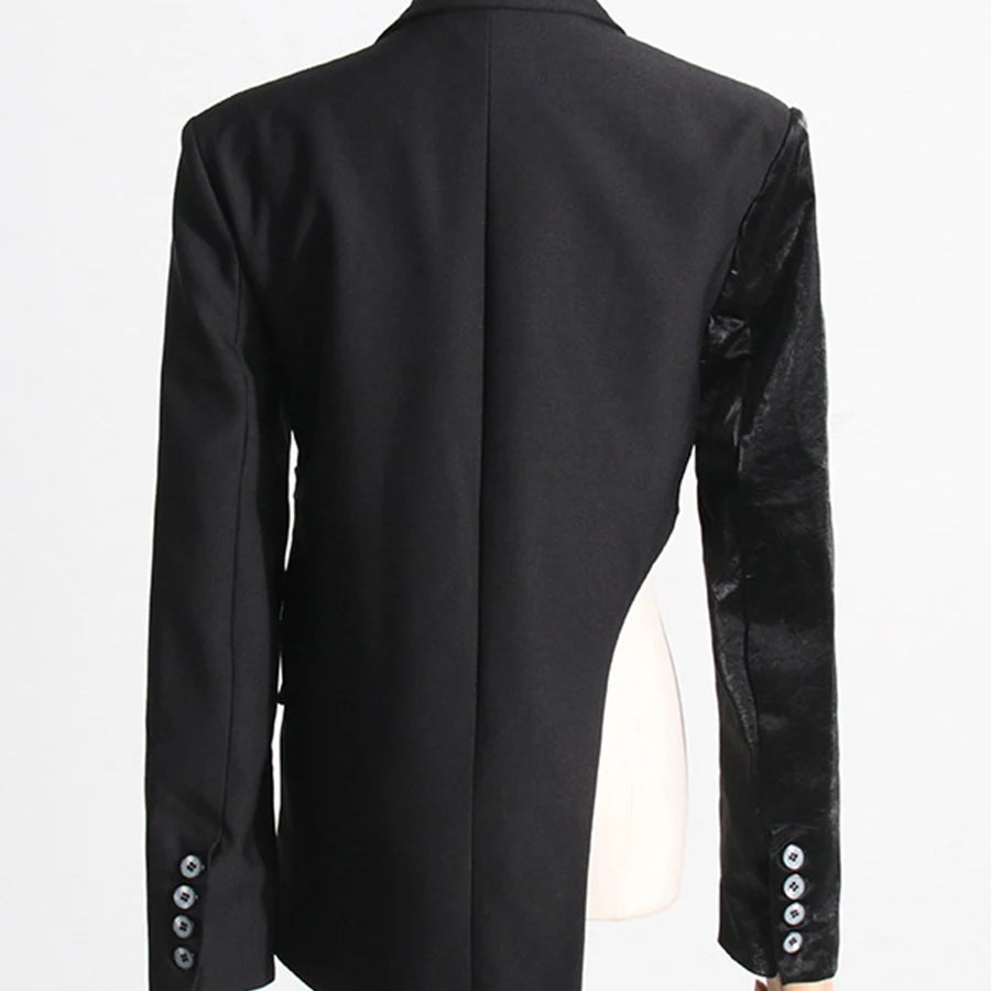 TWOTWINSTYLE Solid Spliced Zipper Irregular Jackets for Women Lapel Long Sleeves Patchwork Pockets Fshion Jacket Female Clothing