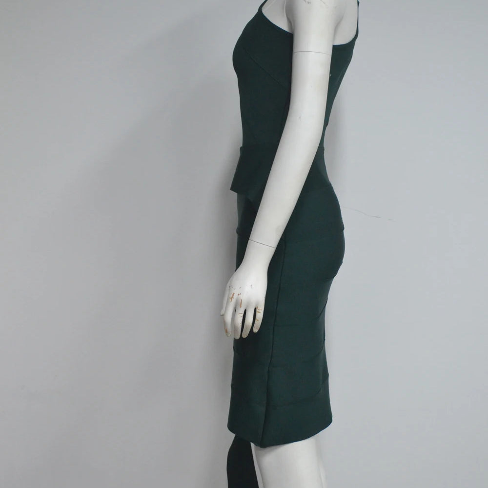 Darkgreen Color Women Sexy One Shoulder Ruffles Bodycon Mini Bandage Dress Office Lady Celebrate Evening Party Outfit Vestido