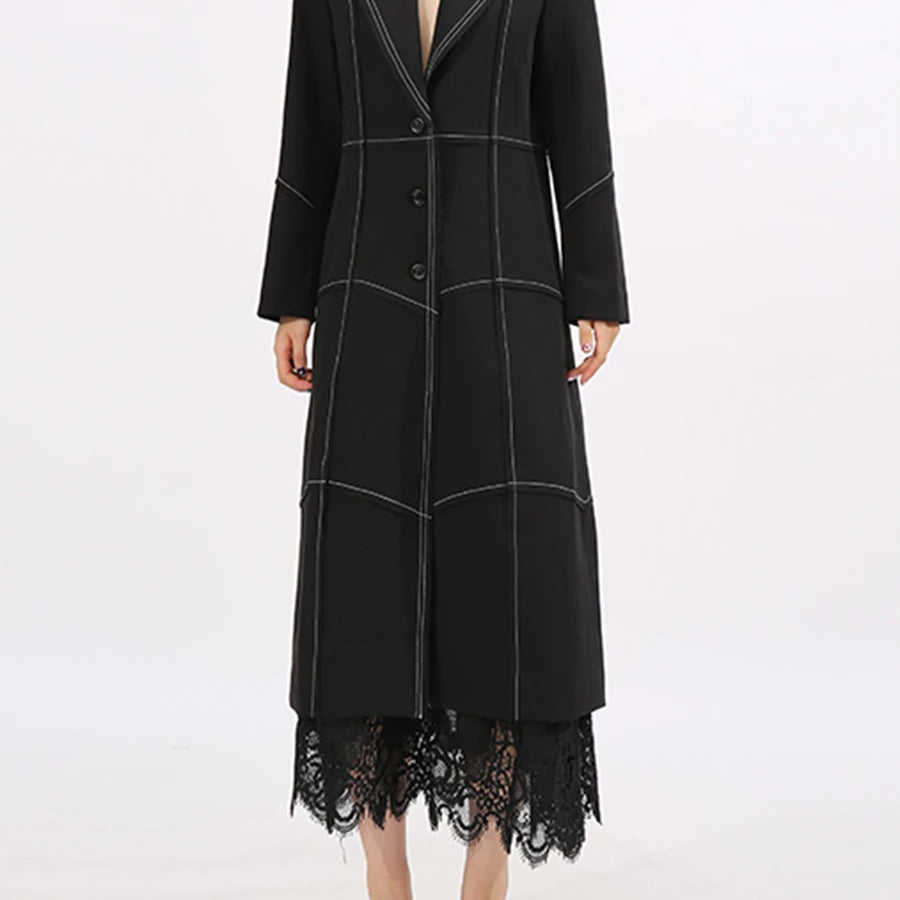 TWOTWINSTYLE Slimming Spliced Single Breasted Elegant Trench for Women Lapel Long Sleeves Temperament Jacket Femlae Clothing New