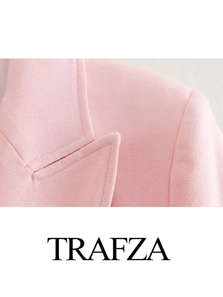 Women's Fashion Long Sleeve Lapel False Pocket Trim Blazer Women's Elegant Double Breasted Solid Color Suit Autumn