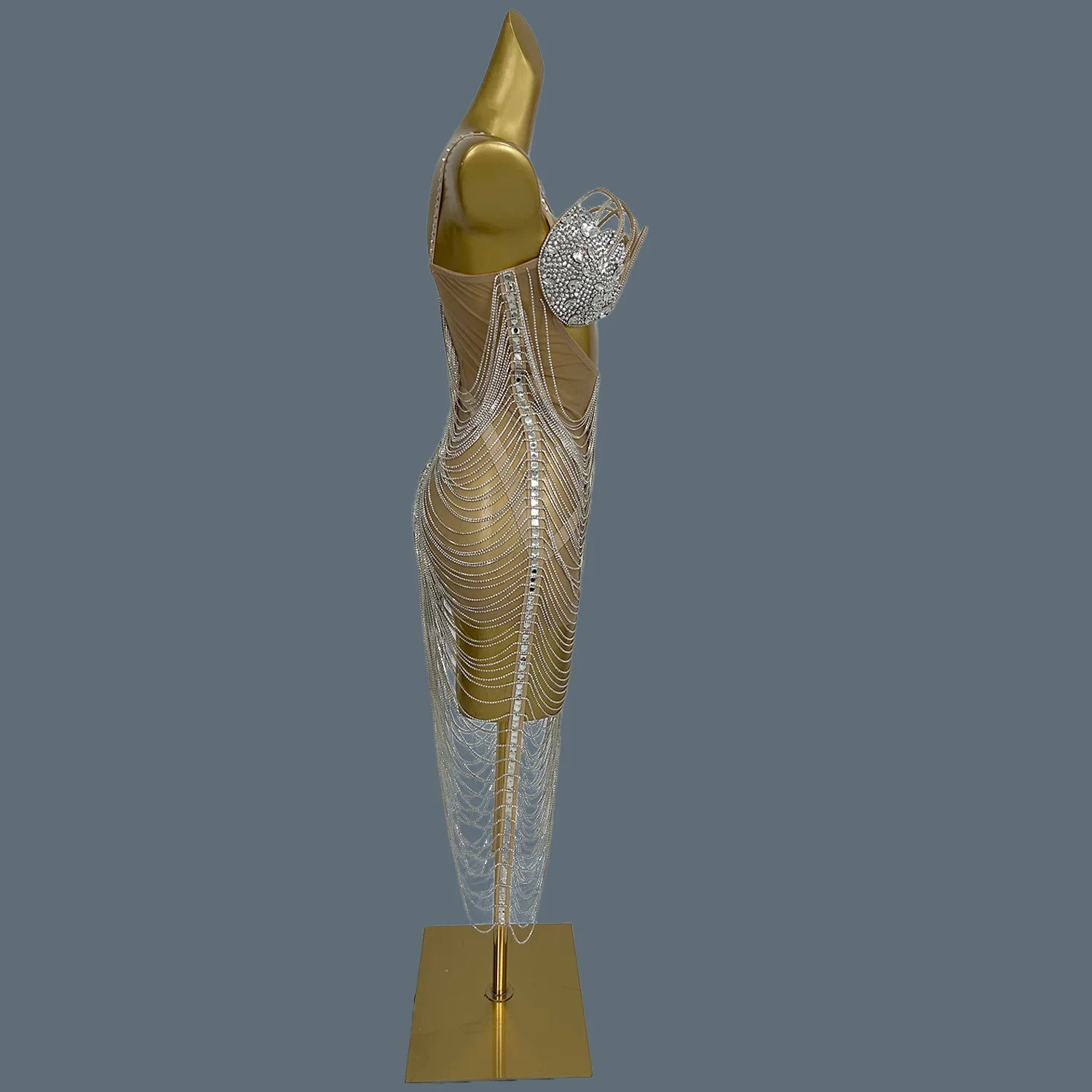 Hot Girls Sexy Dress Party Nightclub Show Showgirl Stage Performance Wear Bars Women's Luxury Rhinestone Chains Dress Xionghuai