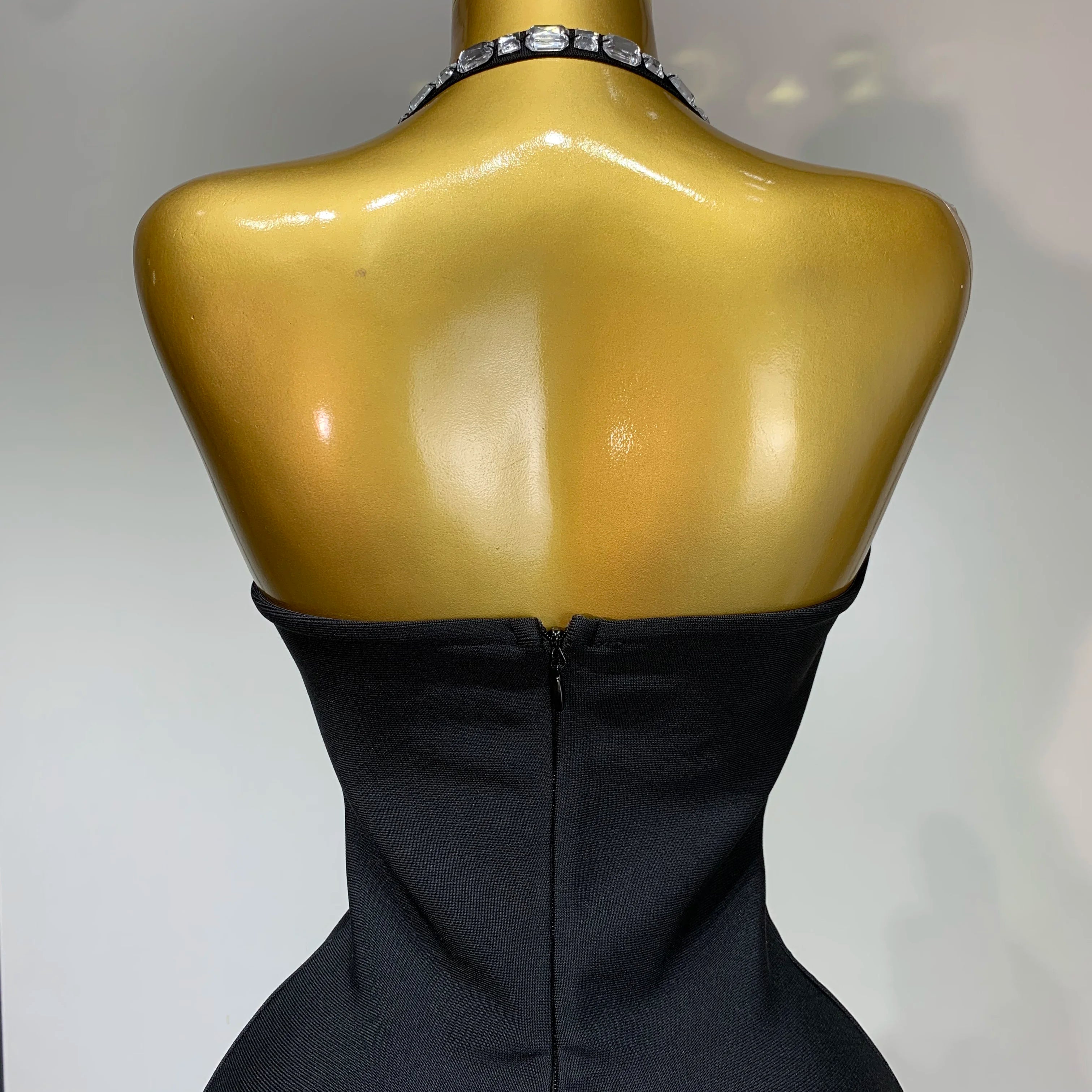 Vestido feminino sexy frente única com losangos, preto, sem mangas, colado ao corpo, vestido de festa para noite, vestido de aniversário de luxo