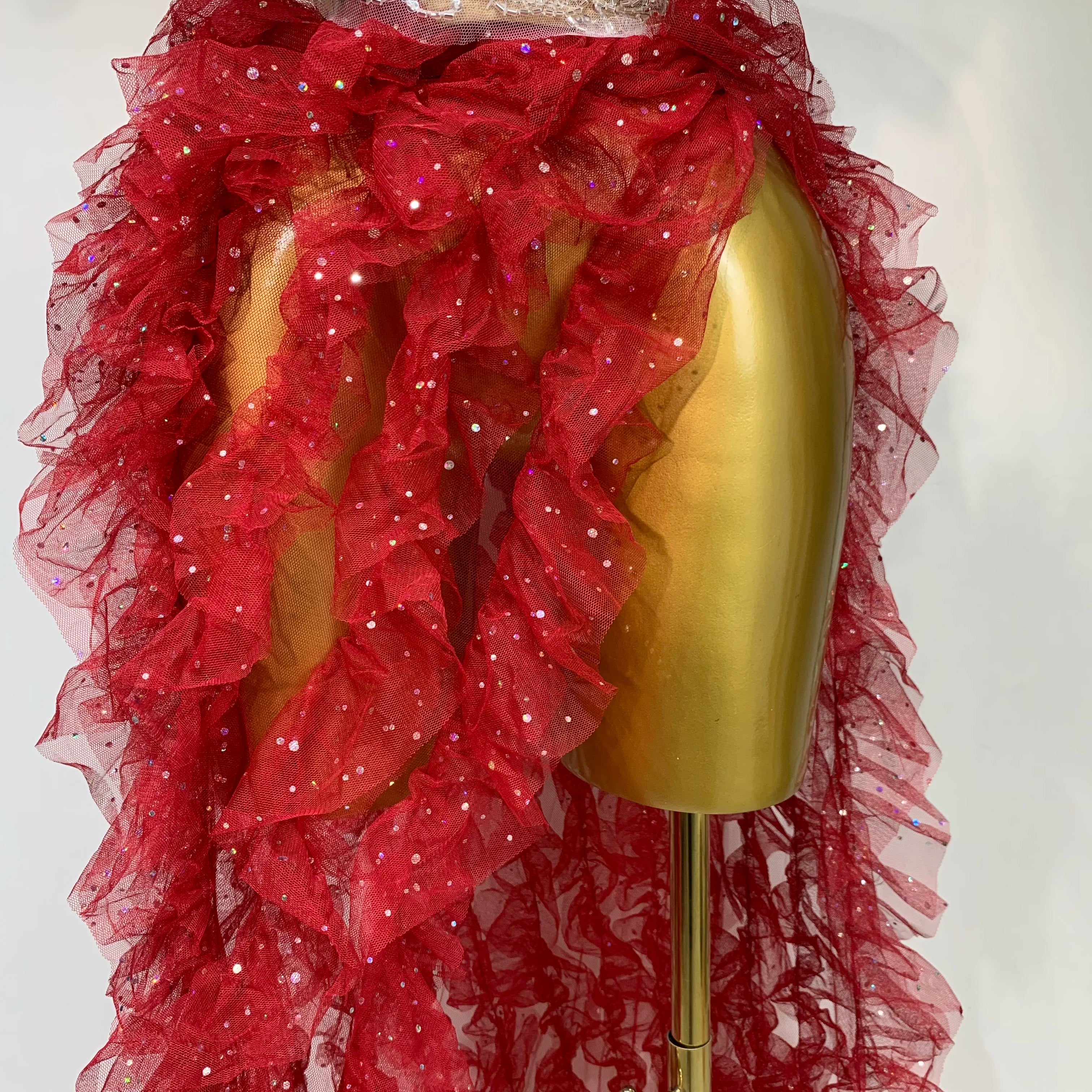 Women Sexy Strapless Mesh two Pieces Set Bodycon Long Dress High Split Nightclub Party Luxury Birthday  Singer Stage Outfit