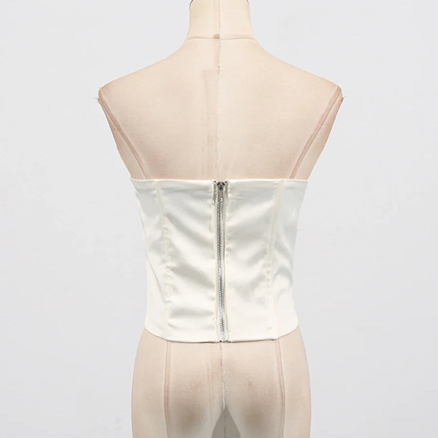 Solid Slimming Spliced Chain Tanks for Women Strapless Sleeveless Patchwork Bead Tank Female Fashion Clothing New