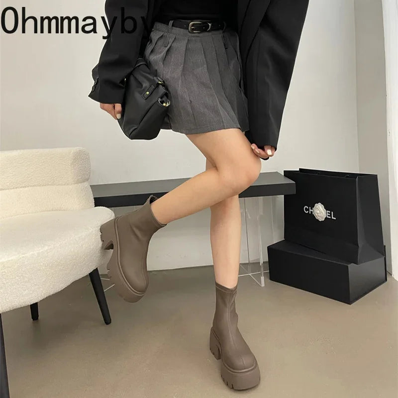 Winter Ankle Boots For Women Fashion Back Zippers Short Boots Female Elegant Platform Thick Bottom Women's Knight Botties