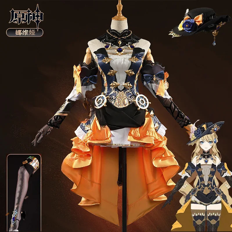 Navia Genshin Impact Cosplay Costume Wig Dress Uniform Fontaine Spina Di Rosula Hat Clorinde Halloween Costumes for Women Costume only