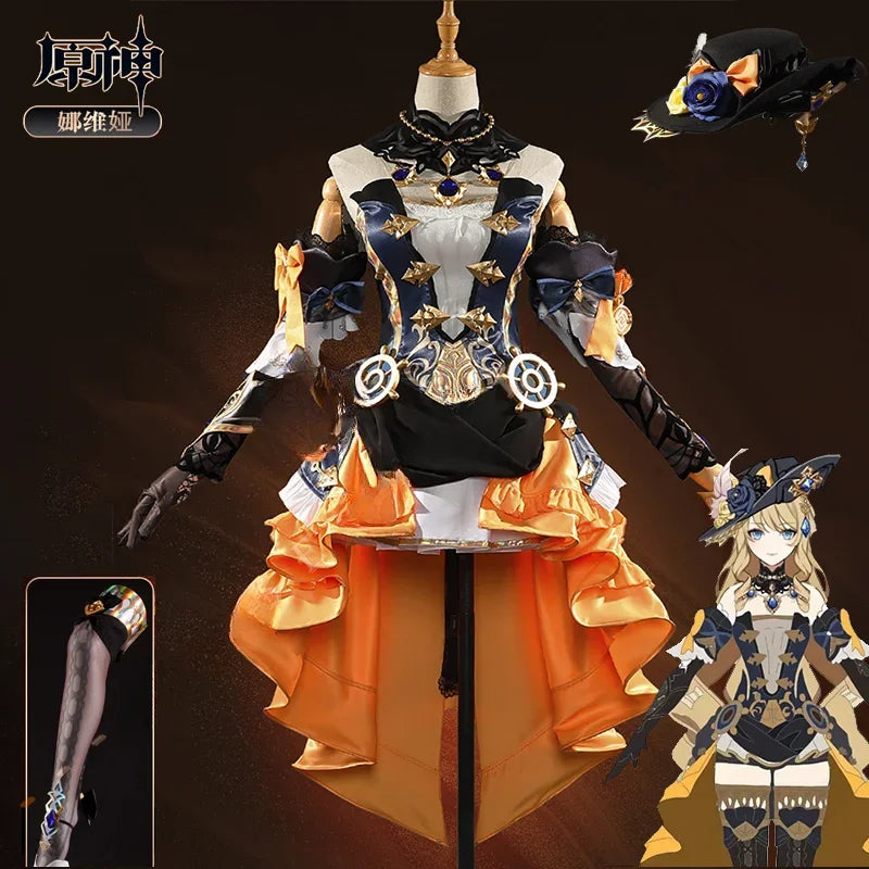 Navia Genshin Impact Cosplay Costume Wig Dress Uniform Fontaine Spina Di Rosula Hat Clorinde Halloween Costumes for Women Costume only