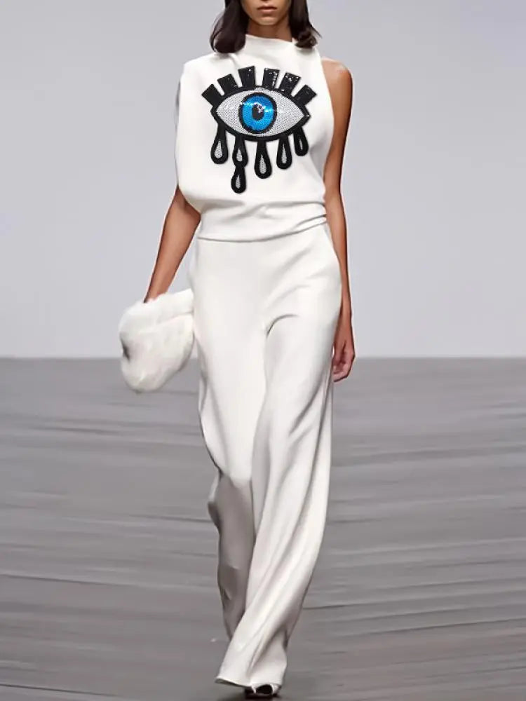 Freeacy Female T-shirt Summer New Stylish Eyes Printed Sleeveless Asymmetrical Tops Women s Daily Casual Streetwaer Shirt