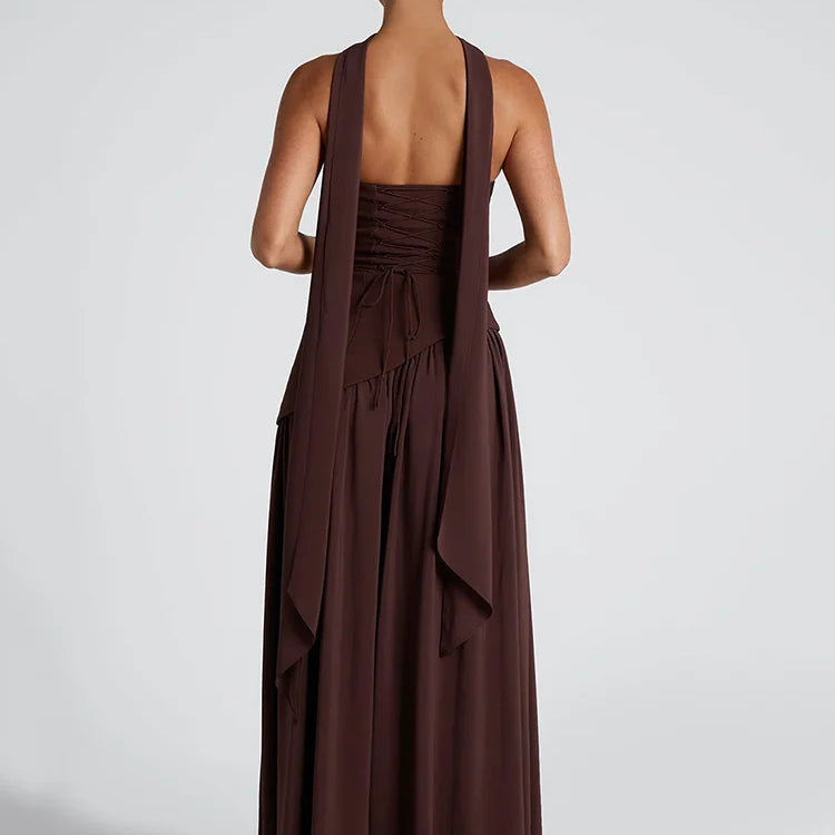 Strapless Off-shoulder Sexy Maxi Dress For Women Gown Patchwork Scarf Collar Thigh High Split Club Party Long Dress