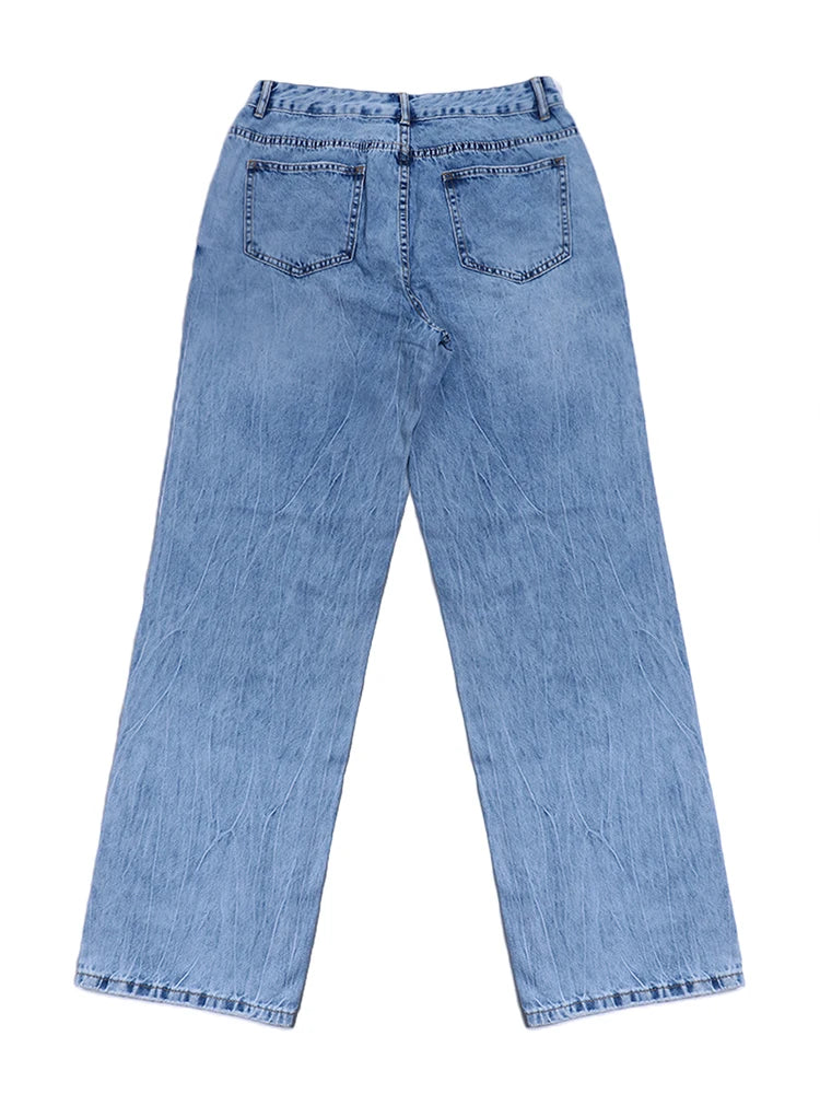 High Waist Jeans Women Baggy Jeans Fashion Straight Leg Pants Y2k Denim Trousers Vintage Loose Blue Washed Mom Jeans