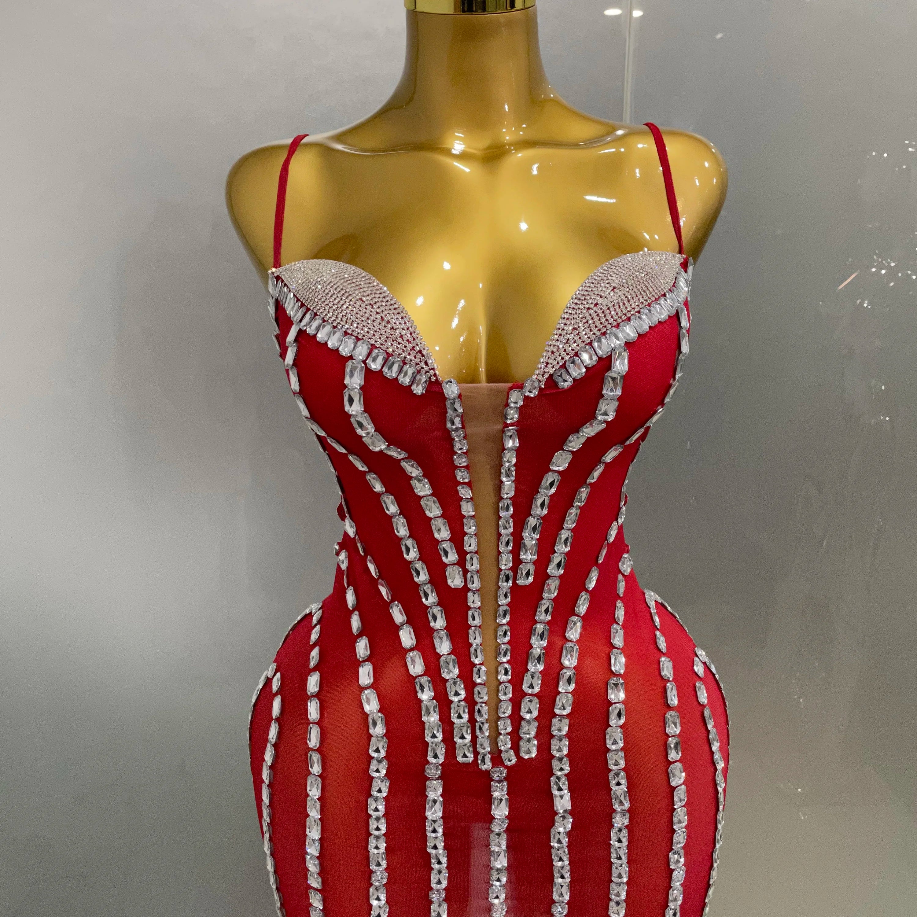 Sexy Sparkly Rhinestones Mesh See Through Short Slip Dress 2025Women Evening Birthday Party Prom Nightclub PhotoShoot Stage Wear