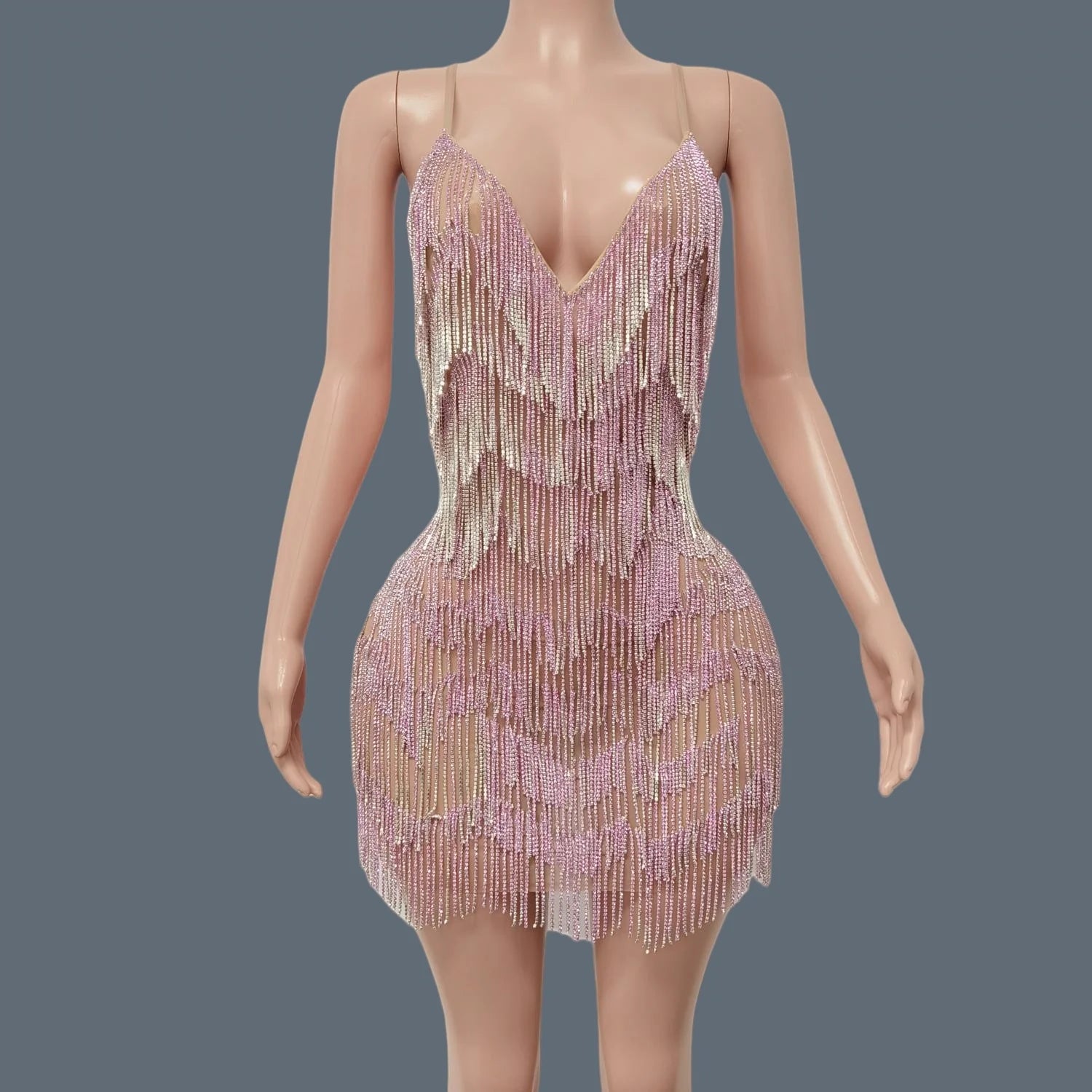 Swing Rhinestone Tassel Sexy Mini Dress for Women Club Dance Show Latino Dance Dress Birthday Party Luxury Chic Dresses Tiaoyuan