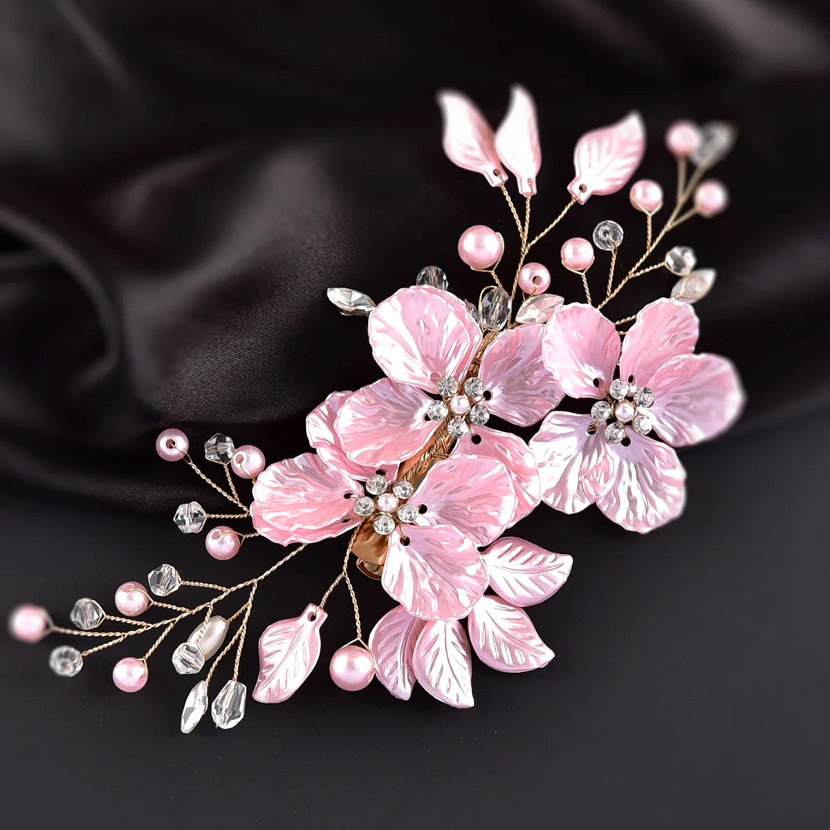 Crystal Pearl Flower Hair Clips Elegant Headwear For Women Precious jewels Bridal Wedding Hair Accessories Pink 1