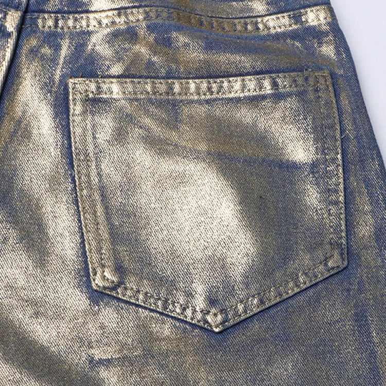 Metallic Wide Leg Jeans High Waist Pants For Women Autumn Vintage Y2K Streetwear Casual Loose Straight Denim Trousers