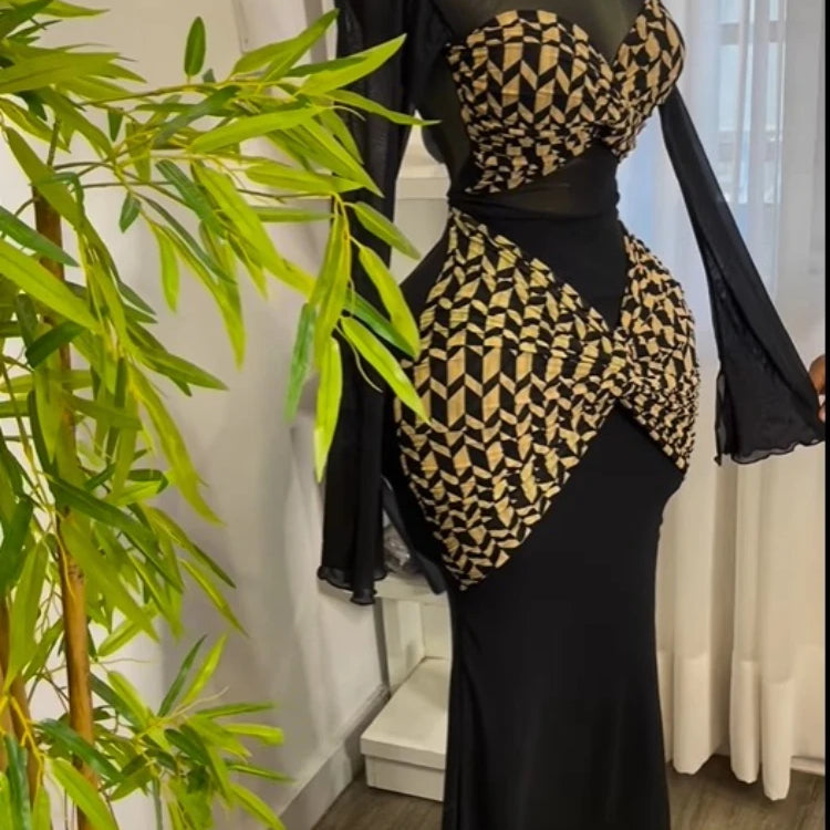 CM.YAYA Women Houndstooth Printed Long Sleeve Draped Ruched Bodycon Midi Mini Dress 2025 Vacation Sexy Party Evening Dresses