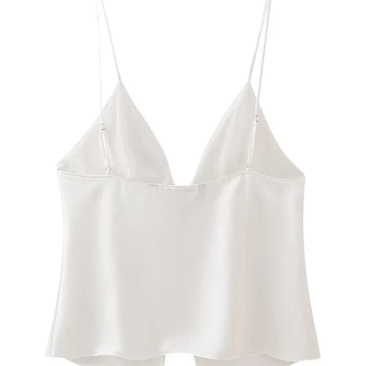 TRAF New Style Bowknot Tied Women Camis Summer V Neck Straps Tanks Sleeveless Backless Sexy Tanks Slim Female Crop Top Y2K