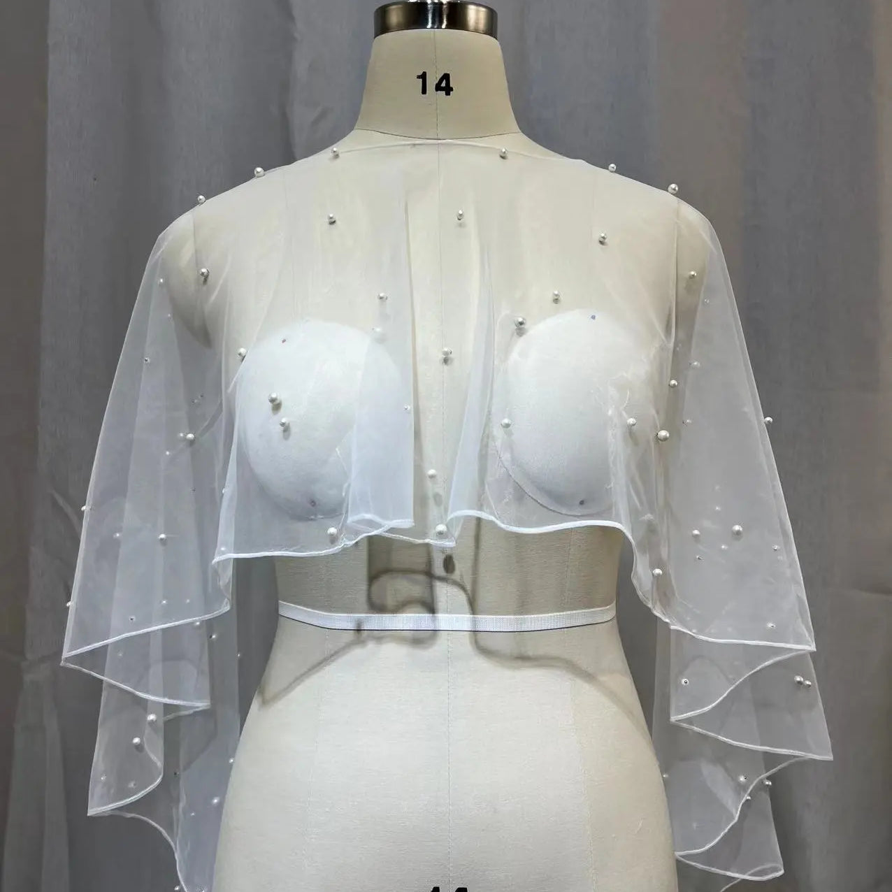 Wedding Accessories Bolero Bridal Cloak Pearls Wedding Cape short front long back Women Wrap Cape Evening Wrap Shawl