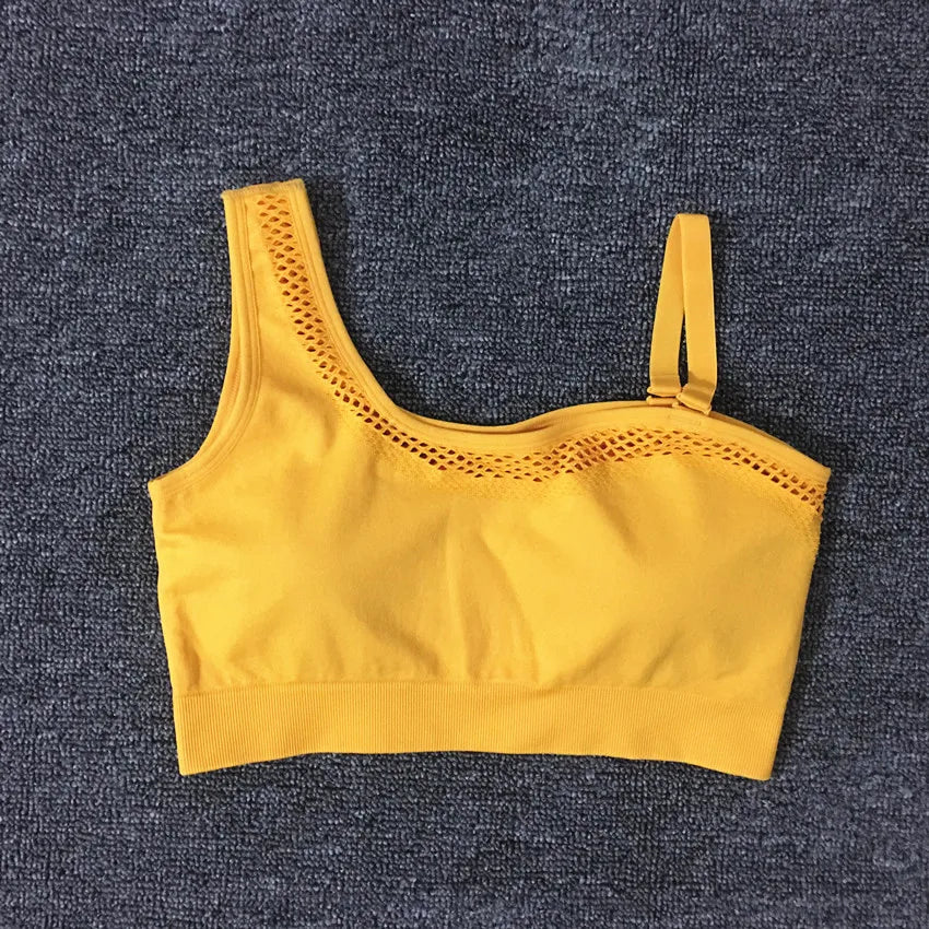 1/2Pcs Seamless Yoga Set Women Gym Sportswear Outfit Yoga Pant Leggings One Shoulder Sports Bra Workout Cloth Tracksuit yellow bra