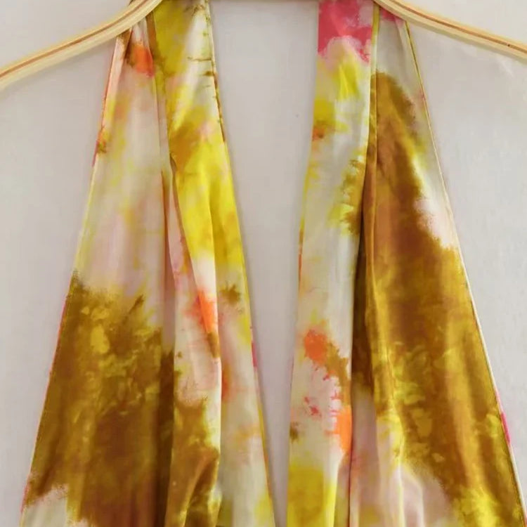 Floral Printed Beach Dress Women Mini Sexy Deep V-neck Backless Halter Female Dresses Summer Vacation Sleeveless Short Robe