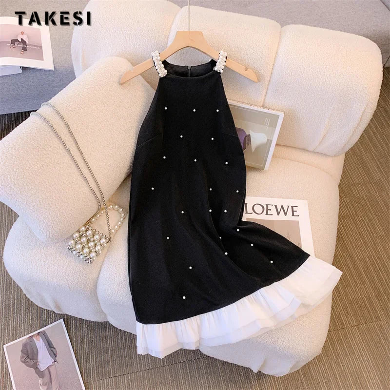 Women Sexy Casual Sleeveless Round Neck Patchwork Dresses Summer Luxury Loose Fit High Waist Dot Print Camisole Dress