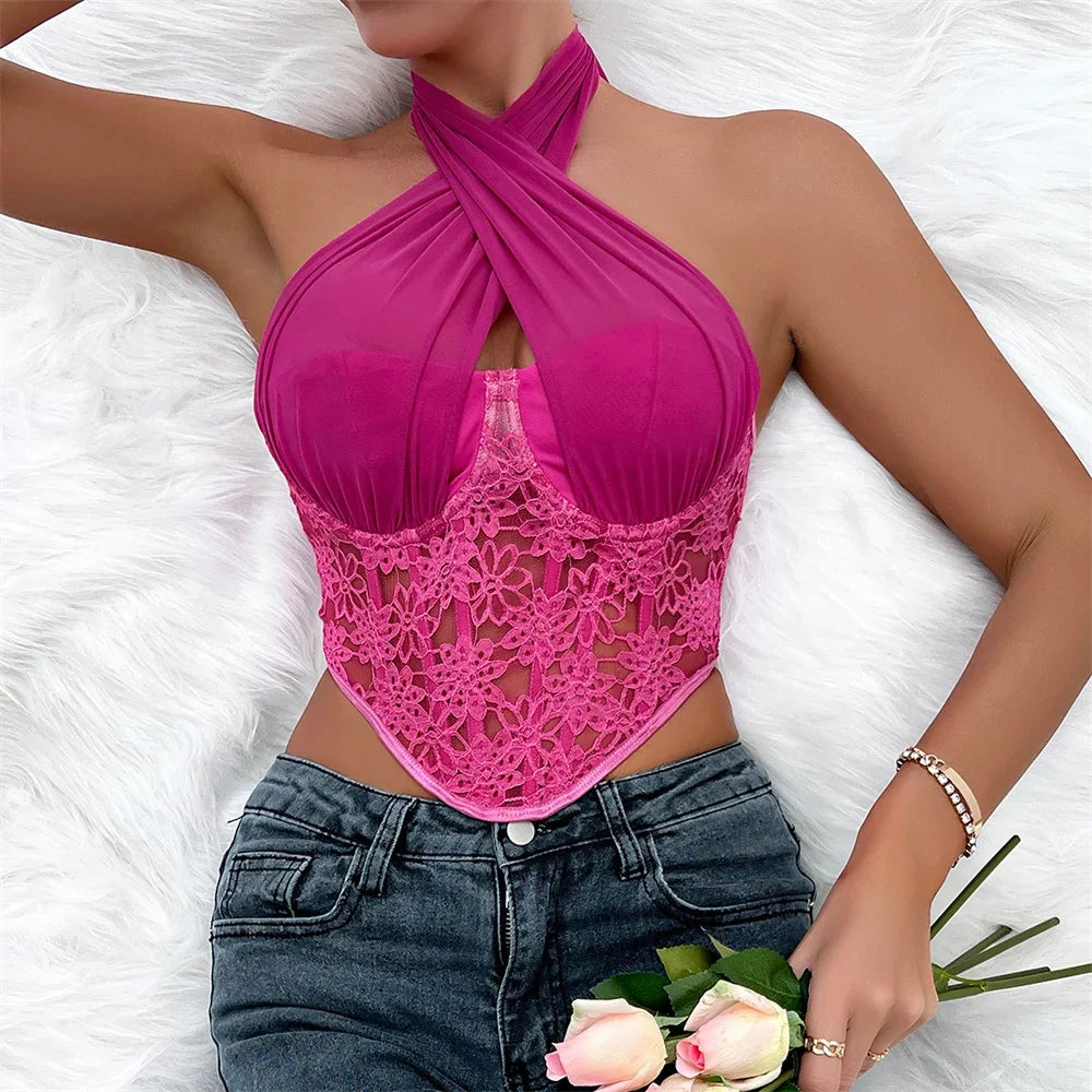 Sexy Shirt Women Clothing Corset Camis Blusas Shaper Harajuku Hot Tee Woman Tank Top Club Ropa Mujer Summer Ladies Crop Top 6-K0292 rose purple