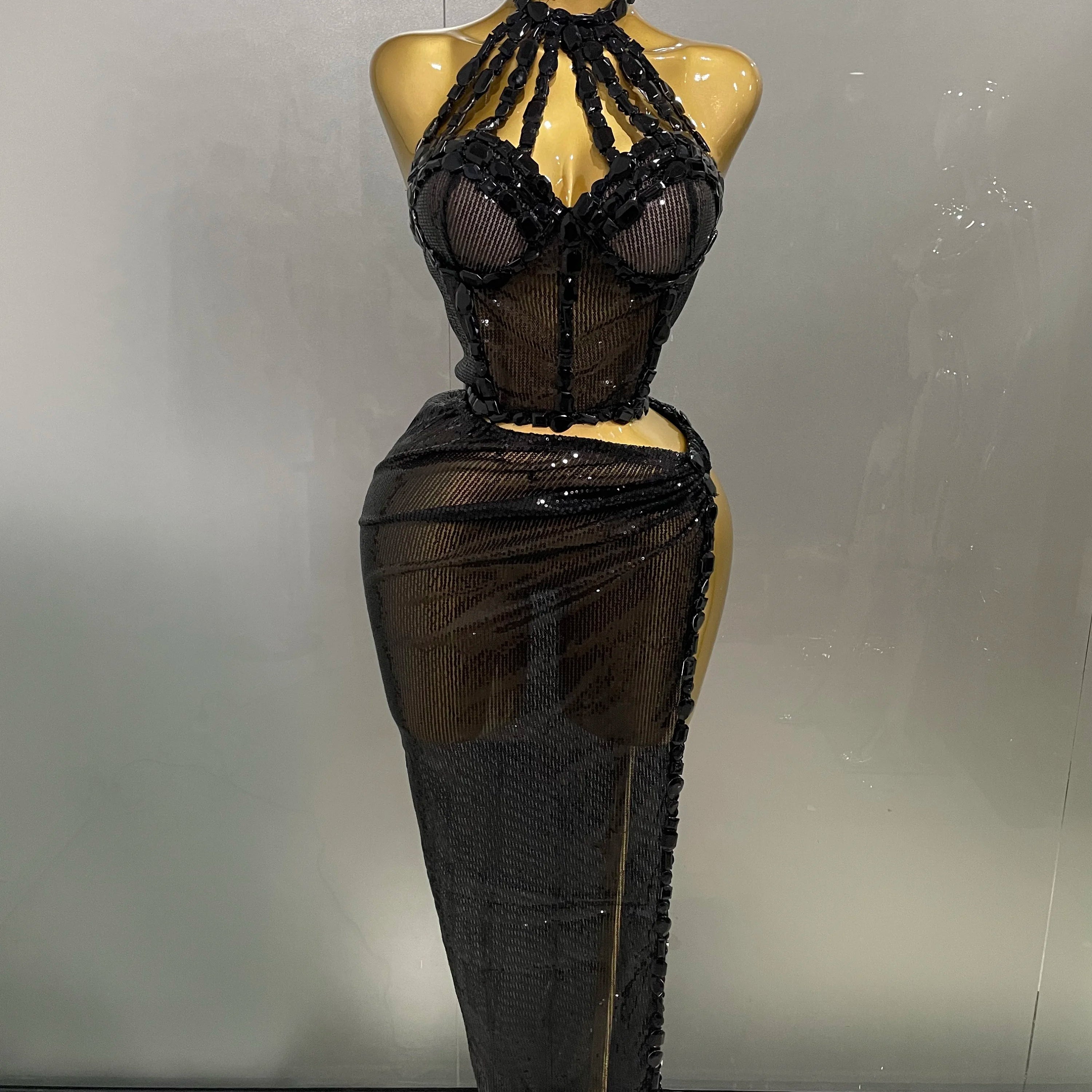 Sexy Luxury Shiny Diamond Sequins Cocktail Dress 2Pcs Set 2025New Women Evening Celebrate Birthday Party Nightclub Stage costume