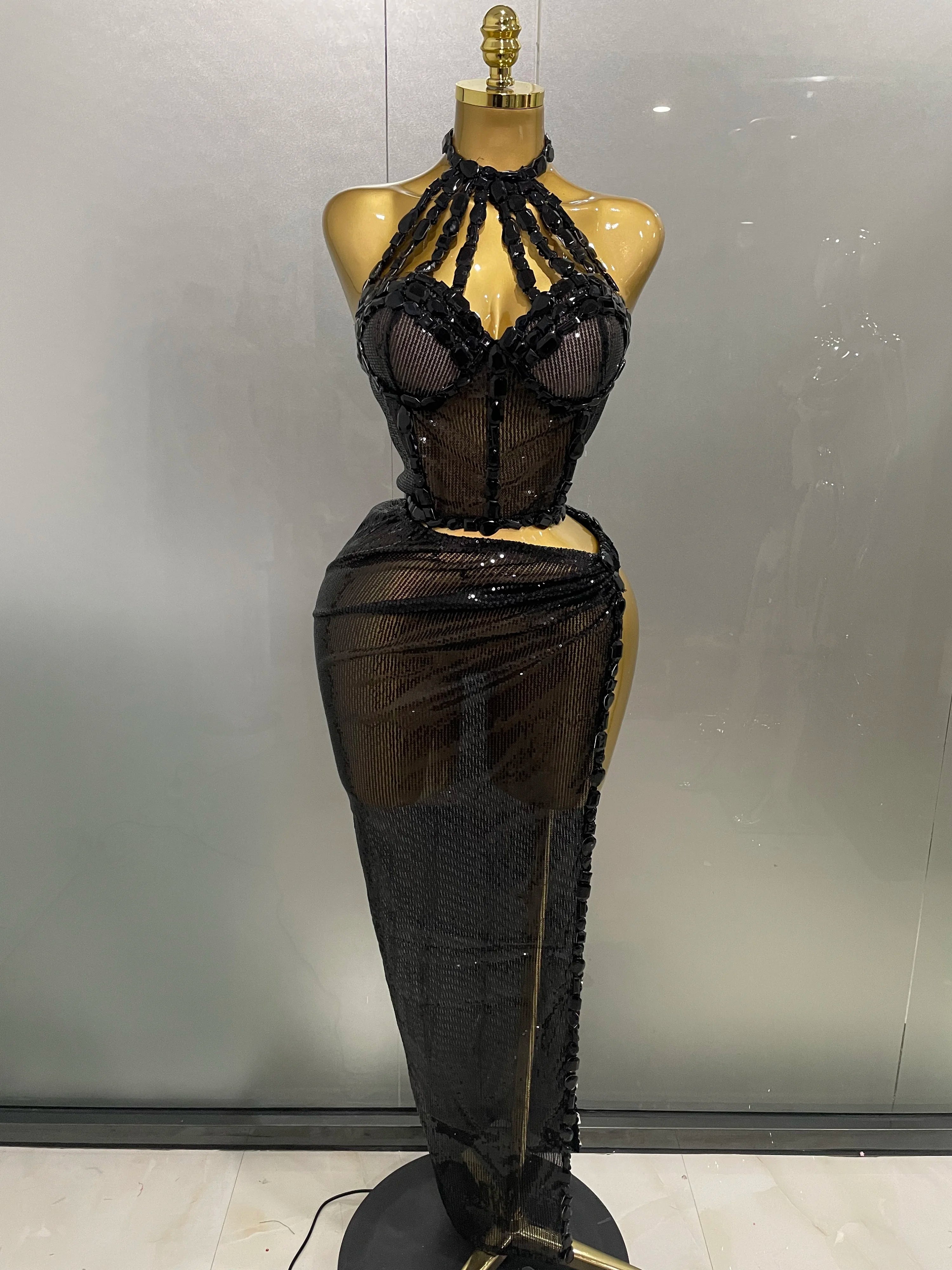 Sexy Luxury Shiny Diamond Sequins Cocktail Dress 2Pcs Set 2025New Women Evening Celebrate Birthday Party Nightclub Stage costume