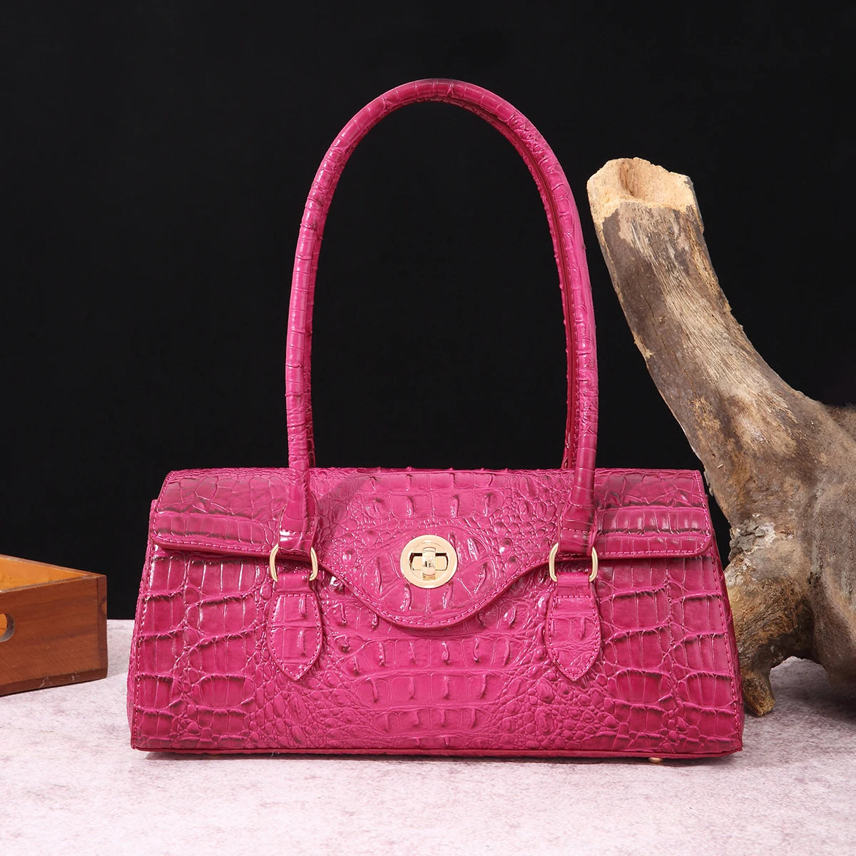 Multicolor Crocodile Pattern Fashion Handheld Stick Bag Large Capacity One Shoulder Underarm Bag Women's Luxury Handbag Pitaya
