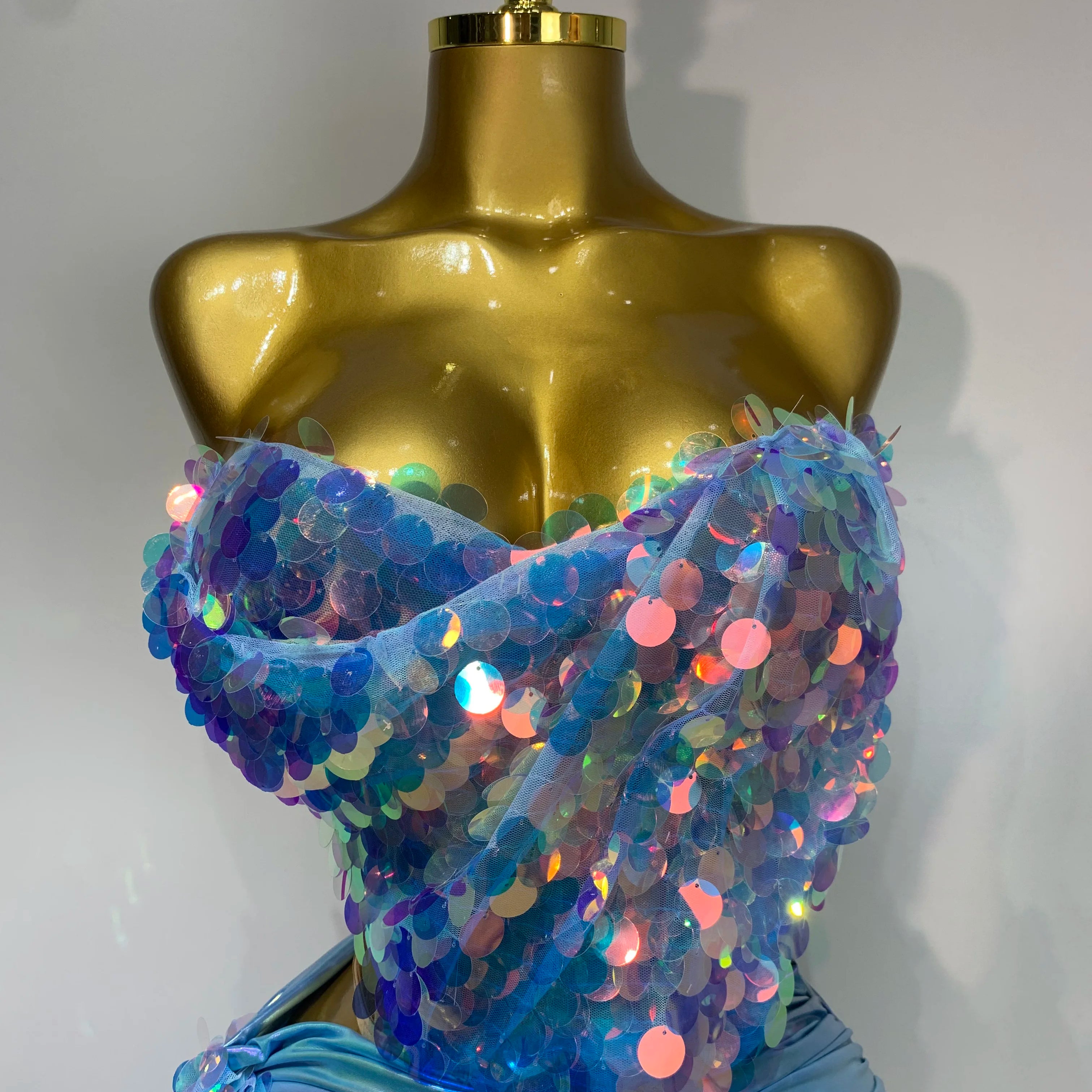 Women Sexy Singer Dancer Performan Costume Nightclub Bar Girl Sparkly Sequins Two Piece Set Evening Party Luxury Birthday Outfit