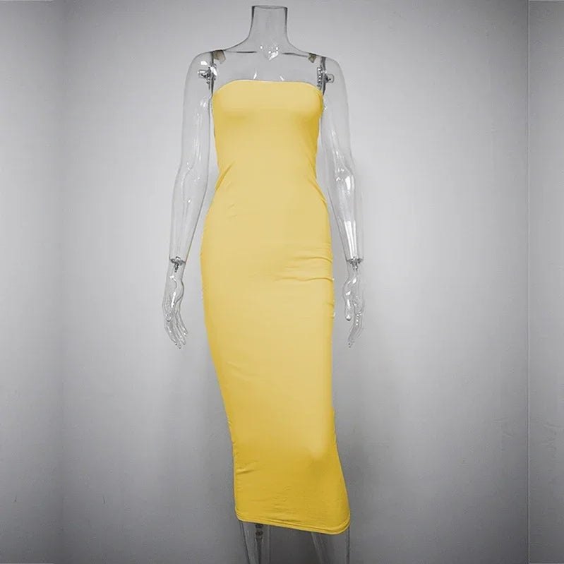 Bangniweigou Sexy Off Shoulder Tube Dress Summer Women Black White Basic Bodycon Sundress Strapless Stretchy Bandage Robe Femme Yellow