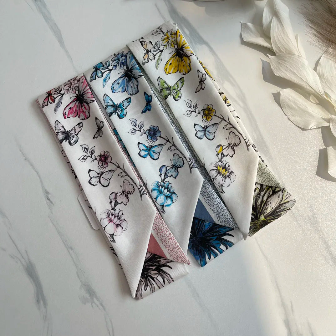 Brand CD Butterfly Around the World Women's Ribbon Scarf Twill Silk Mulberry Silk Long Small Silk Scarf Neckerchief Bags Tie