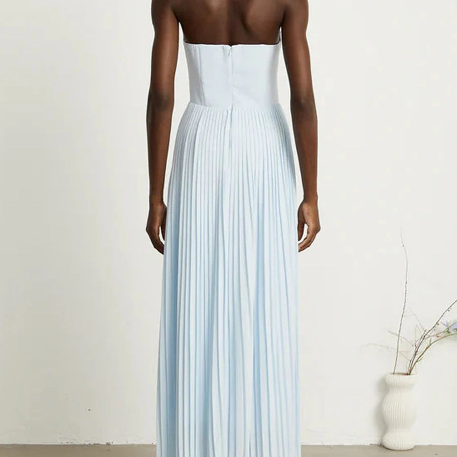 TWOTWINSTYLE Solid Slimming Elegant Midi Dresses for Women Strapless Sleeveless Patchwork Fold Dress Female Temperament Clothing