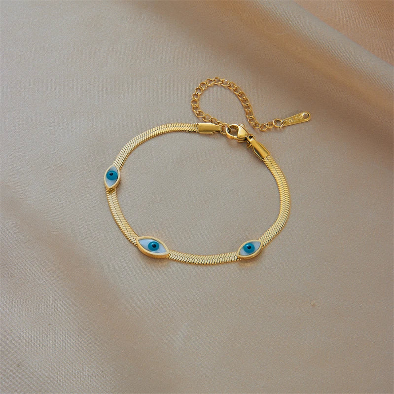 316L Stainless Steel Blue Eye Charm Bracelet for Women Rustproof Gold Color Girls Wrist Jewelry Party Wedding Gifts