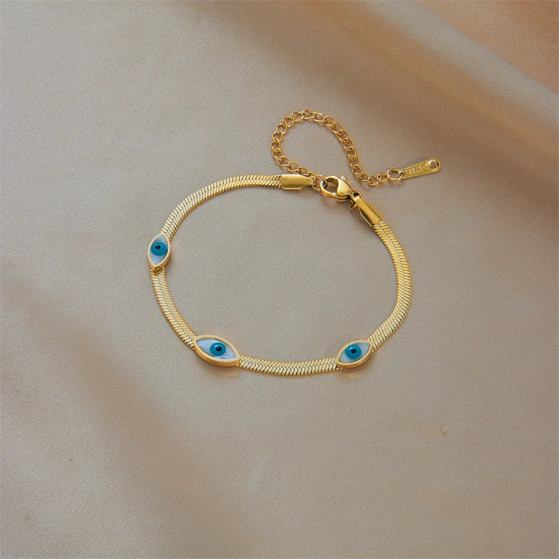 316L Stainless Steel Blue Eye Charm Bracelet for Women Rustproof Gold Color Girls Wrist Jewelry Party Wedding Gifts