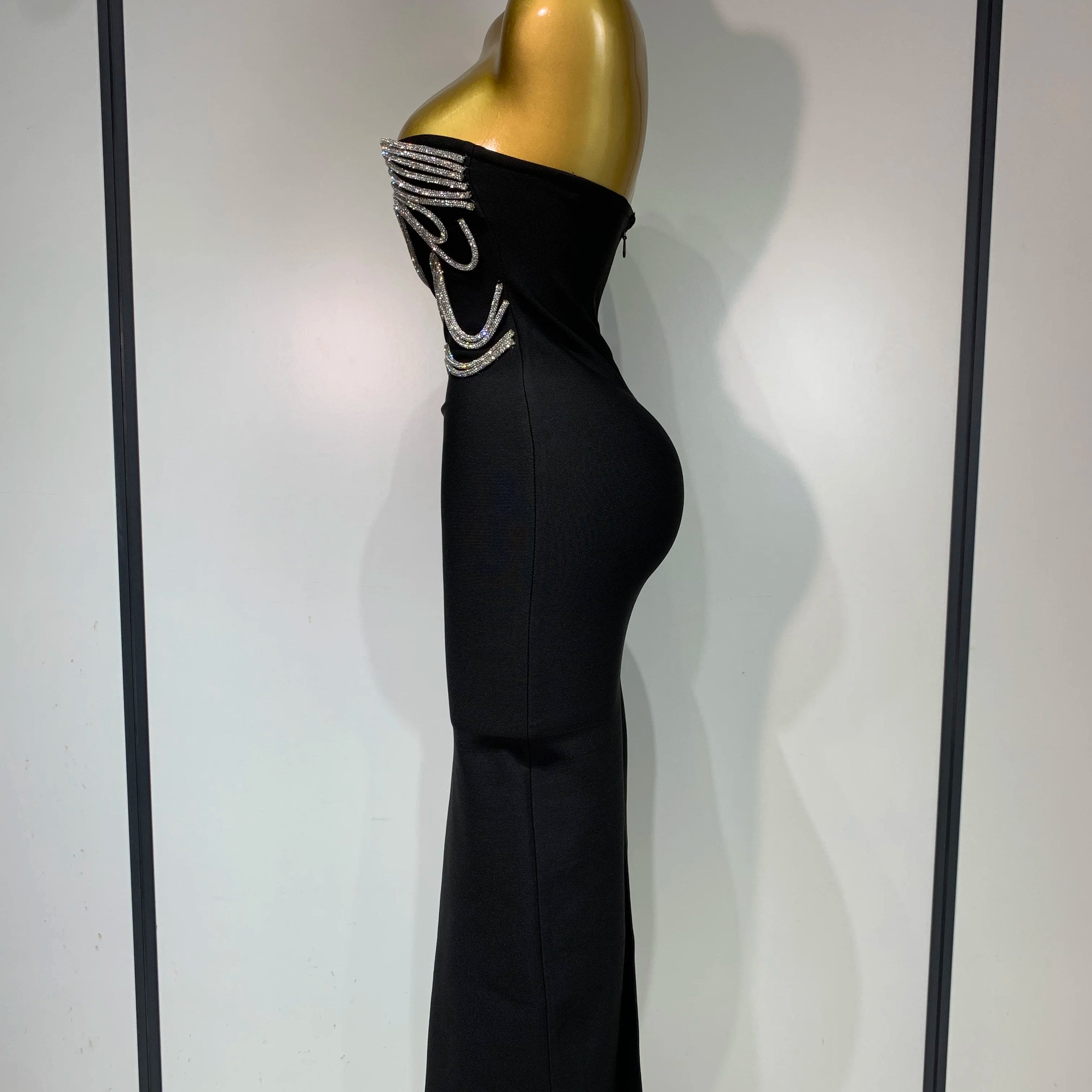 Women Sexy Strapless Diamond Lines Bodycon Bandage Long Dress Celebrity Red Carpet Dress Elegant Evening Birthday Party Dresses