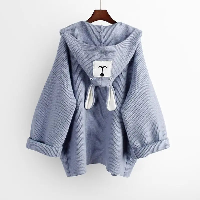 Autumn Winter New Knitted Dress Women Matching Set Korean Elegant Hooded Coat Sling Skirt Two Piece Female Casula Suit Blue Coat