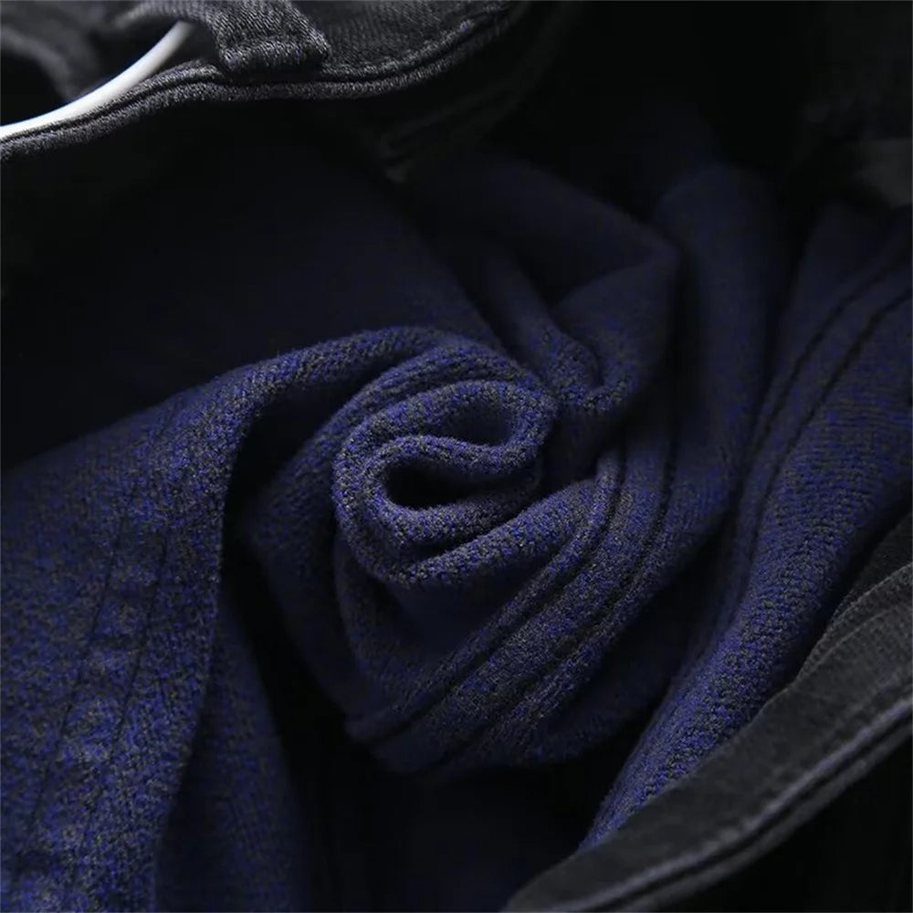 Velvet and Thickened Women's Fashion Two tone Vintage Elastic High Waist Zipper Flocked denim Pants Mujer