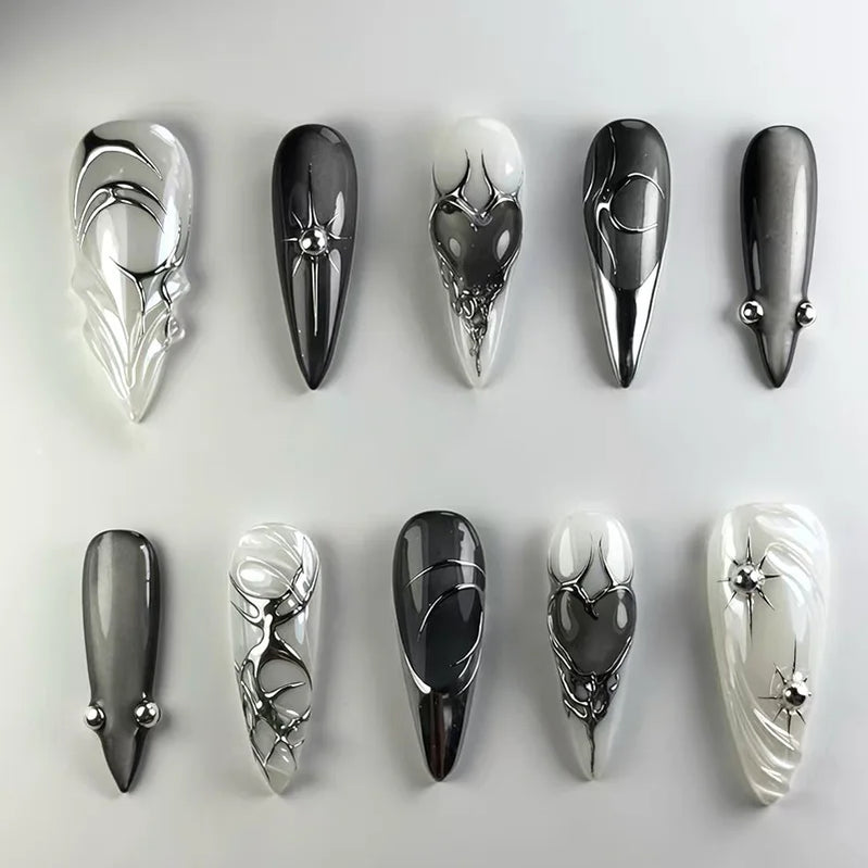 24pcs Black Cat's Eye Press on Nails Finished Ins Wearable False Nail Sets Love Design Stick on Nails Stilettos Fake Nail Tips