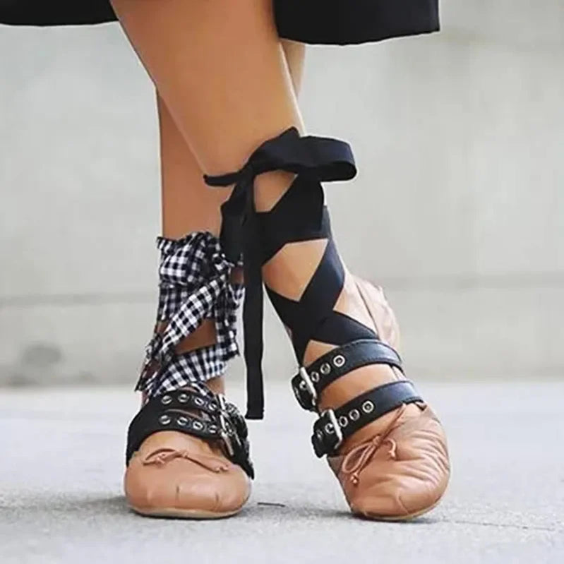 Luxury Brand Designer Ankle Strap Ballet Flats Buckles Silk Ballerina Shoes Woman Cross Strappy Satin Bowknot Mary Janes