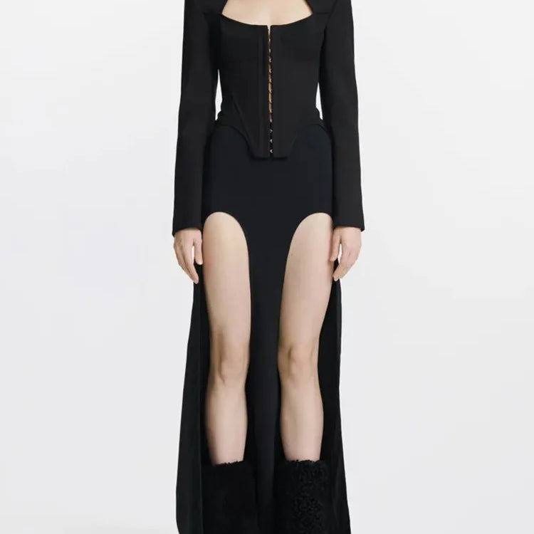 Solid Irregular Coats For Women Square Collar Long Sleeve Temperament Minimalist Coat Female Fashion Style Clothing