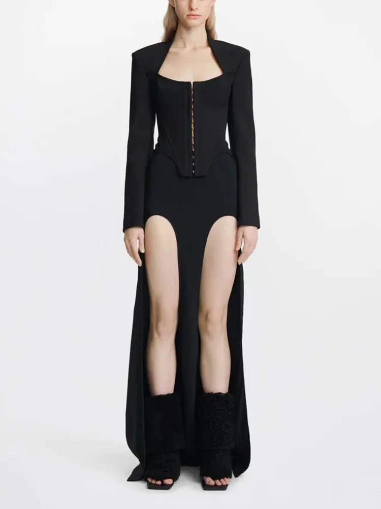 Solid Irregular Coats For Women Square Collar Long Sleeve Temperament Minimalist Coat Female Fashion Style Clothing