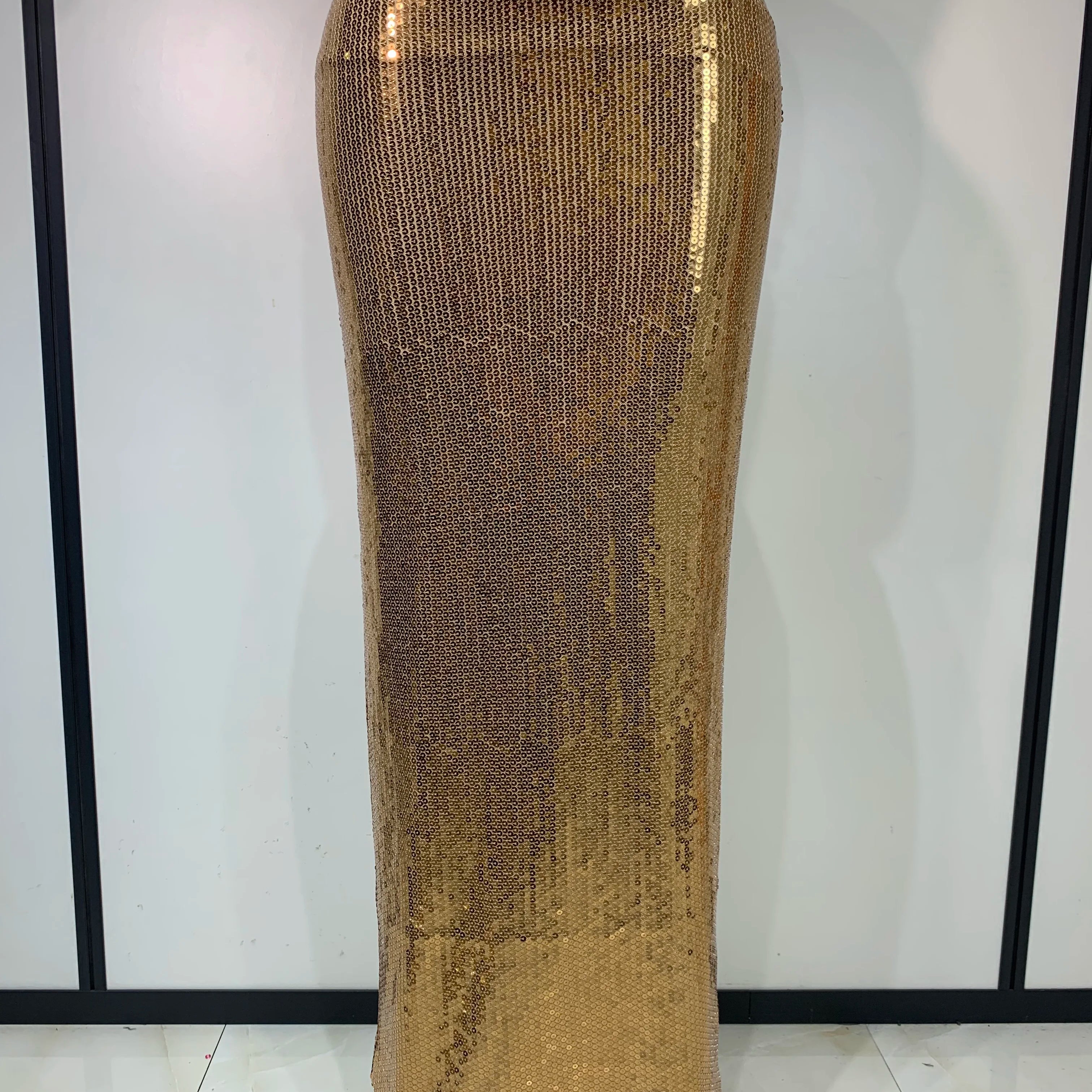 Luxury Sexy Backless Halter Gold Glitter Sequins Maxi Long Dress Elegant Sparkly Evening Party Club Dress Wedding Guest Gown