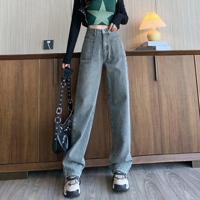 Female Denim Jeans High Waist Fashion New Loose Straight Wide Leg Long Design Brand Pants Dropship New Arrivals