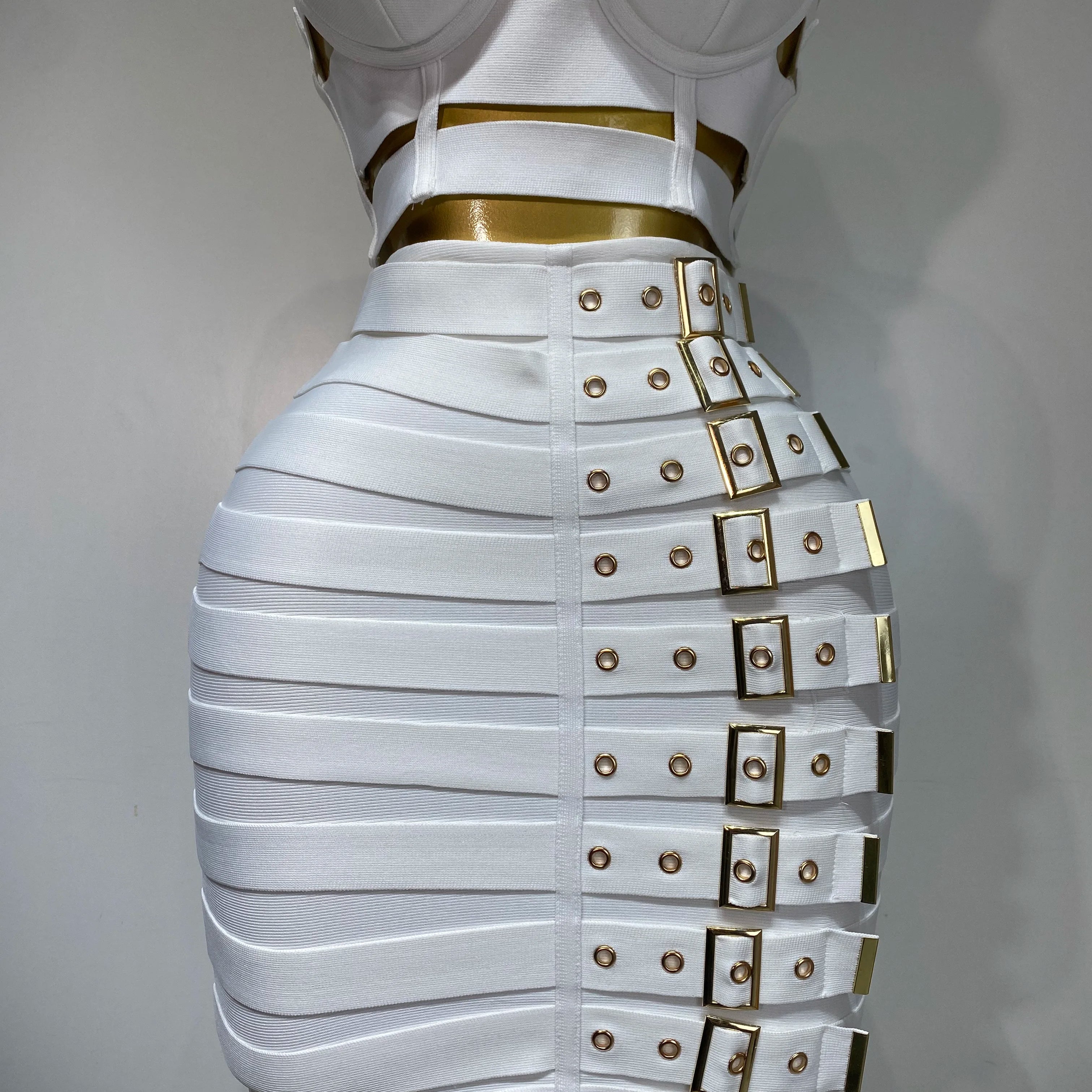 Women Sexy Cut Out Mini Bodycon Bandage Skirt Two Piece Set 2025 Celebrity High Streeet Evening Birthday Club Party Outfits