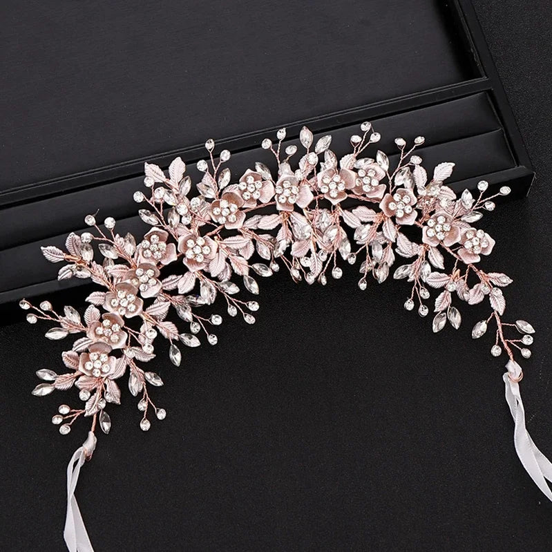 Silver Color Bridal Flower Headband Prom Tiara Wedding Hair Accessories Bride Handmade Hair ornaments Female Crystal Headdress